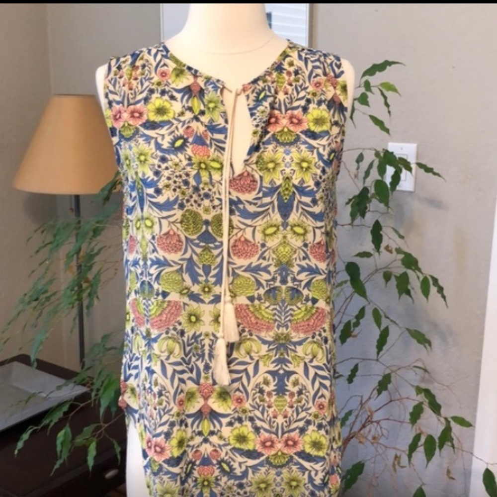 H&M Conscious Floral Tassel Top XS 2 Pink Blue